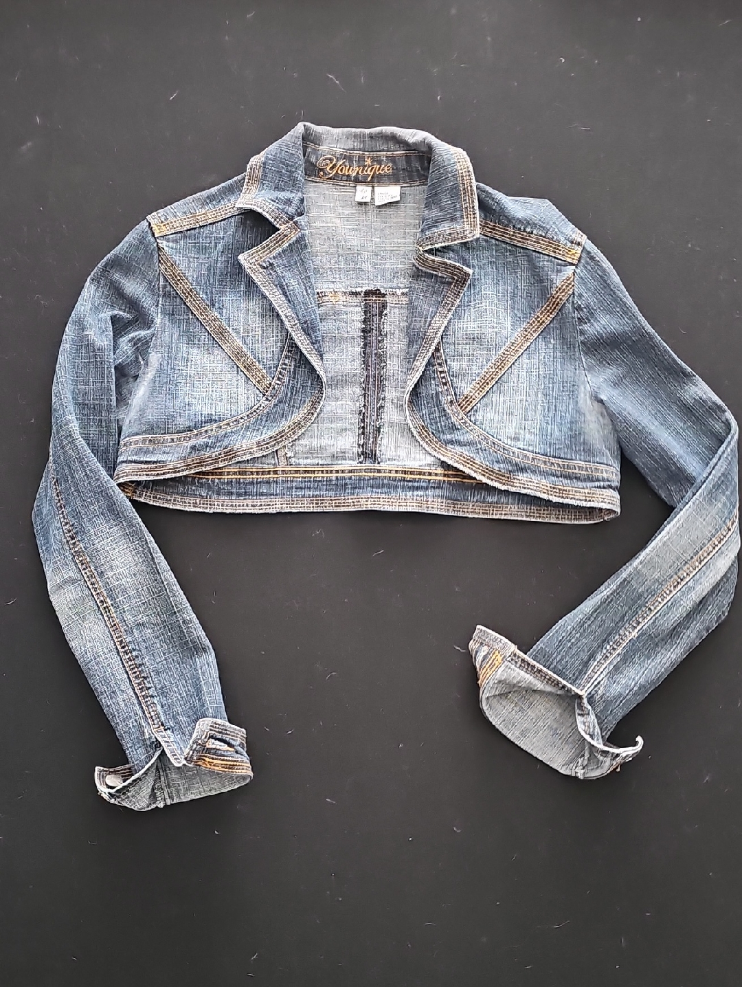 Younique Vintage Dark Blue Denim Jacket With Contrast Stitching Y2k 90s